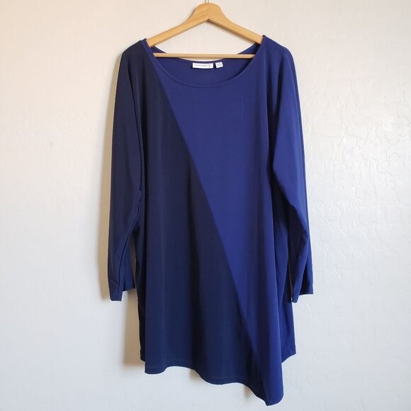 Susan Graver Liquid Knit Asymmetric Hem Tunic Top Two Tone Blue Size Women's 2X - Picture 1 of 9